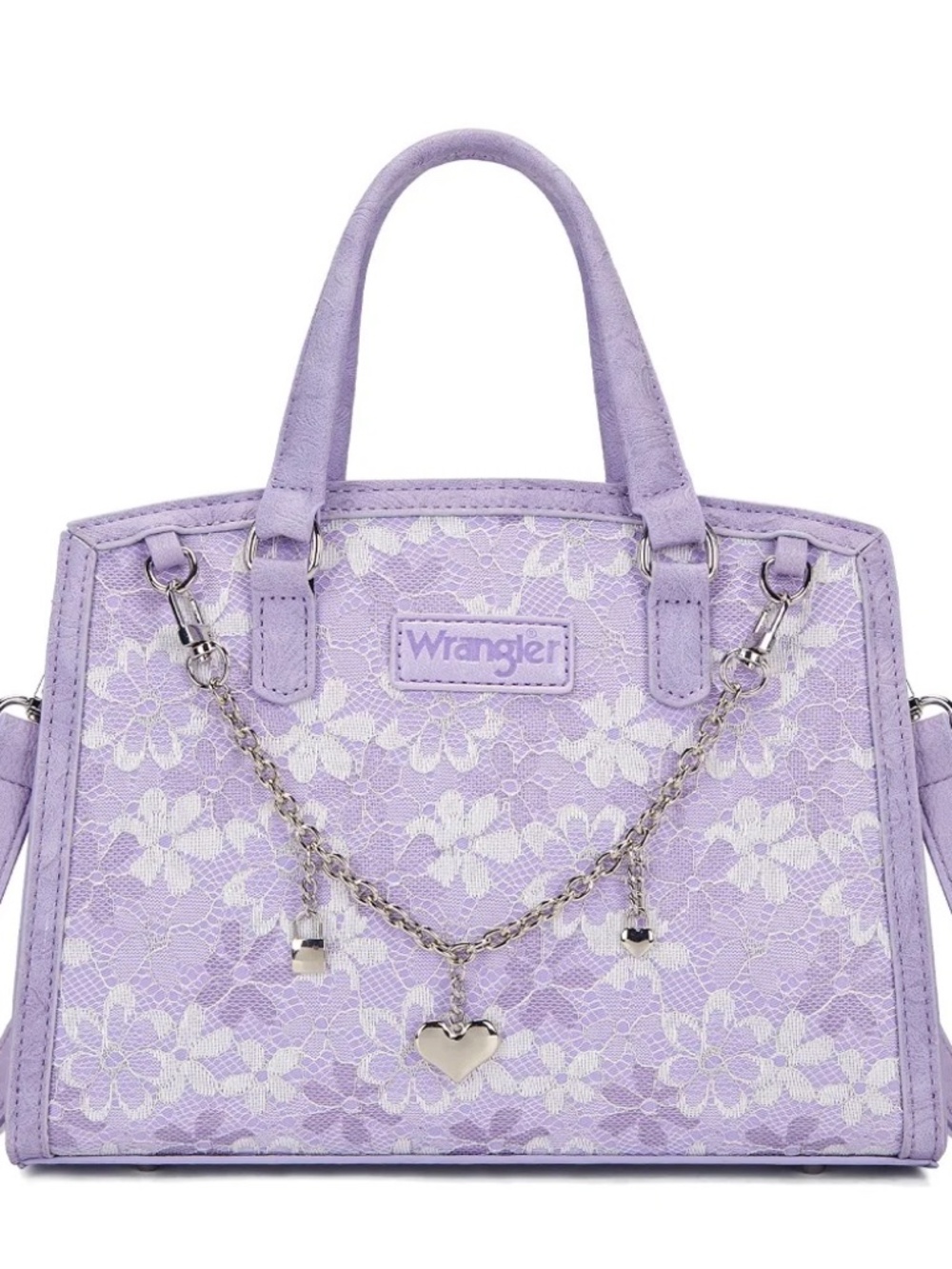 Wrangler Western Chic Lace with Chain Charm Satchel/Crossbody Bag Light Purple